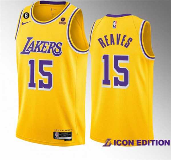 Mens Los Angeles Lakers #15 Austin Reaves Yellow Edition With NO.6 Patch Stitched Basketball Jersey